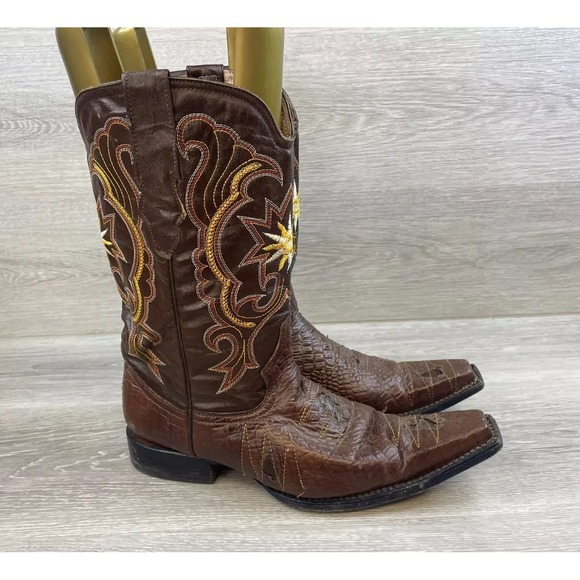 Jugo‎ Men's Western Boots Brown 9 Leather Snip Toe Cowboy Croc Print Shoes